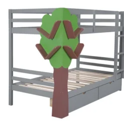 Twin-Over-Twin Bunk Bed With A Tree Decor And Two Storage Drawers-ModernLuxe -Kids Home Store GUEST 03cd6975 5f79 4ee5 b04d 823772e42455