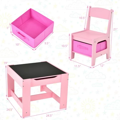 Costway 3 In 1 Wood Activity Table Chair Set W/Storage Box Pink 1 Costway 3 In 1 Wood Activity Table Chair Set W/Storage Box Pink