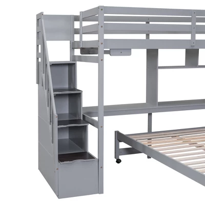 Twin Over Full Bunk Bed With Storage Stairs, Desk, Shelves And Hanger - ModernLuxe 10 Twin Over Full Bunk Bed With Storage Stairs, Desk, Shelves And Hanger - ModernLuxe - Image 10