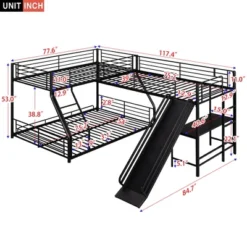 L-Shaped Twin Over Full Bunk Bed With Twin Size Loft Bed,Built-in Desk And Slide, Black - ModernLuxe -Kids Home Store GUEST 0da85a32 5d02 4bac 9d61 8b7a604408aa