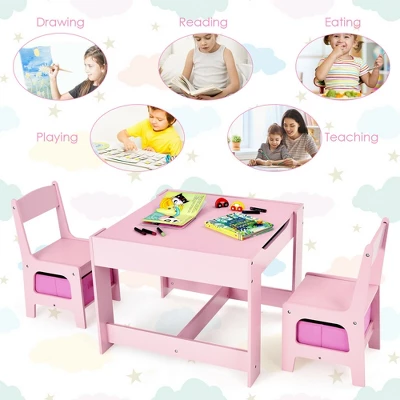 Costway 3 In 1 Wood Activity Table Chair Set W/Storage Box Pink 8 Costway 3 In 1 Wood Activity Table Chair Set W/Storage Box Pink - Image 8