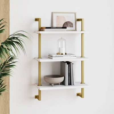 Theo Floating Shelf Gold/White - Nathan James 1 Theo Floating Shelf Gold/White - Nathan James