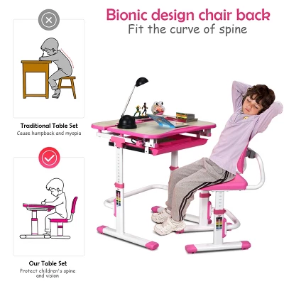 Costway Children Desk Chair Set Adjustable Study Table Drawer Winged Backrest Chair 7 Costway Children Desk Chair Set Adjustable Study Table Drawer Winged Backrest Chair - Image 7