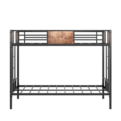 Twin Over Twin Metal Bunk Bed With Ladder And Full-Length Guardrail, Black-ModernLuxe 3 Twin Over Twin Metal Bunk Bed With Ladder And Full-Length Guardrail, Black-ModernLuxe - Image 3