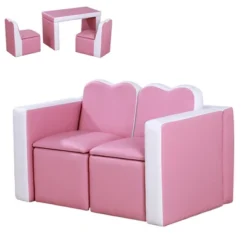 Qaba Kids Sofa Set 2-in-1 Multi-Functional Toddler Table Chair Set 2 Seat Couch Storage Box Soft Sturdy -Kids Home Store GUEST 16eec4b8 0836 41fc 9512 f7398b1087ff