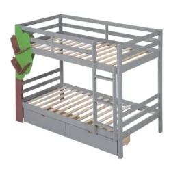 Twin-Over-Twin Bunk Bed With A Tree Decor And Two Storage Drawers-ModernLuxe -Kids Home Store GUEST 20cfa0a5 7ab5 4816 a662 9fefcaa108ef