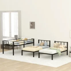 Twin Over Twin Metal Triple Bunk Bed With Ladder, Black-ModernLuxe 15 Twin Over Twin Metal Triple Bunk Bed With Ladder, Black-ModernLuxe -Kids Home Store GUEST 21cb5205 3911 4481 b89f 761f5de37e4e