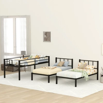 Twin Over Twin Metal Triple Bunk Bed With Ladder, Black-ModernLuxe 3 Twin Over Twin Metal Triple Bunk Bed With Ladder, Black-ModernLuxe - Image 3