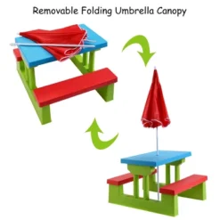 Costway 4 Seat Kids Picnic Table W/Umbrella Garden Yard Folding Children Bench Outdoor -Kids Home Store GUEST 258b5d78 0369 4b7c 9458 6eb0890215b0