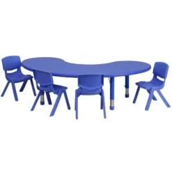 Emma And Oliver 35"W X 65"L Half-Moon Plastic Height Adjustable Activity Table Set With 4 Chairs 5 Emma And Oliver 35"W X 65"L Half-Moon Plastic Height Adjustable Activity Table Set With 4 Chairs -Kids Home Store GUEST 28d95600 b9c4 4961 a3fa e9771a7ce748 1