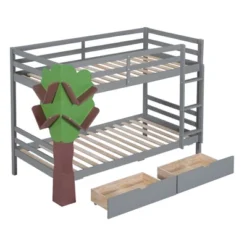 Twin-Over-Twin Bunk Bed With A Tree Decor And Two Storage Drawers-ModernLuxe -Kids Home Store GUEST 2fd025cd 7d2d 4e0e 9a5d b0fb7936473e