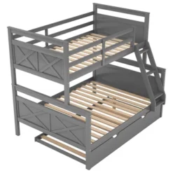 Twin Over Full Bunk Bed With Twin Size Trundle Bed, Ladder And Guardrail-ModernLuxe -Kids Home Store GUEST 33b2b080 86b2 4e88 9597 27b215c79575
