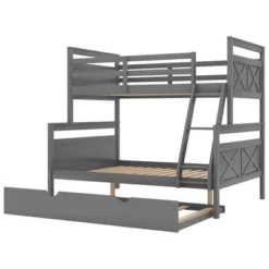 Twin Over Full Bunk Bed With Twin Size Trundle Bed, Ladder And Guardrail-ModernLuxe -Kids Home Store GUEST 3751acd1 0caf 4f7e b8cc c60b4a3bf18f