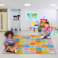 Deerlux 6 Ft. Social Distancing Colorful Kids Classroom Seating Area Rug, Emoji Mask Design -Kids Home Store GUEST 391637ff a4d0 4c8b a0f5 3e705f795e13