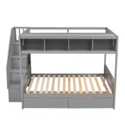 Twin Over Full Bunk Bed With Shelves, Storage Staircase And 2 Drawers - ModernLuxe -Kids Home Store GUEST 40172507 d474 479c a68b 5c0cc0a22633
