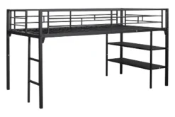Metal Twin Size Low Loft Bed With Storage Shelf And Stairs, Black - ModernLuxe -Kids Home Store GUEST 46383bbf a13e 423e 9faf 761b81eed752