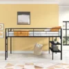 Metal Twin Size Low Loft Bed With Storage Shelf And Stairs, Black - ModernLuxe