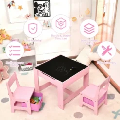 Costway 3 In 1 Wood Activity Table Chair Set W/Storage Box Pink 13 Costway 3 In 1 Wood Activity Table Chair Set W/Storage Box Pink -Kids Home Store GUEST 4b9961a2 3558 47a3 b3d0 a78b011747fd