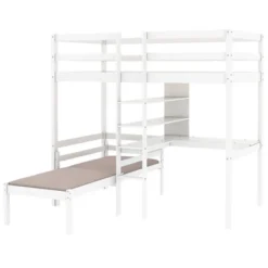 Convertible Loft Bed With L Shaped Desk, Shelf And Ladder, White - ModernLuxe -Kids Home Store GUEST 4bd47d46 8945 4dc0 ba1b eef80efaf21b