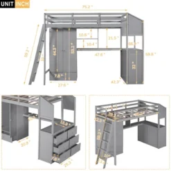 Twin Size Loft Bed With Wardrobe, Drawers And Desk With Shelves - ModernLuxe 13 Twin Size Loft Bed With Wardrobe, Drawers And Desk With Shelves - ModernLuxe -Kids Home Store GUEST 4cf5baa2 1bcc 4e57 8206 c849b57b98e0
