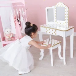 Fashion Polka Dot Gisele Play Vanity Set With Led Mirror White/Gold - Teamson Kids -Kids Home Store GUEST 4f1fb93f dbcd 40c7 a12e 6bba57ec1c81