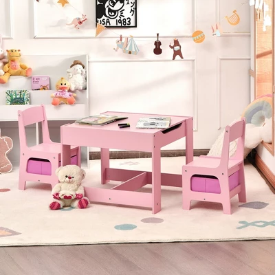 Costway 3 In 1 Wood Activity Table Chair Set W/Storage Box Pink 2 Costway 3 In 1 Wood Activity Table Chair Set W/Storage Box Pink - Image 2