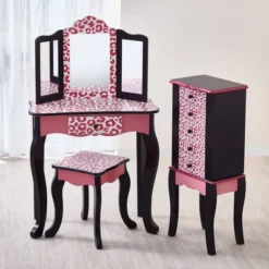 Fashion Leopard Prints Gisele Play Wooden Vanity Set Pink / Black - Teamson Kids -Kids Home Store GUEST 60c46ba1 a0bd 4986 b9f6 280ceddaa470