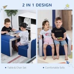 Qaba Kids Sofa Set 2-in-1 Multi-Functional Toddler Table Chair Set 2 Seat Couch Storage Box Soft Sturdy -Kids Home Store GUEST 6346659c 0087 4c41 bfbf 947641c448a8