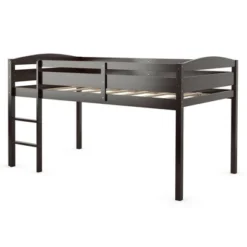 Costway Twin Low Loft Bunk Junior Bed Bedroom Wooden Guard Rail Ladder White/Espresso/Grey -Kids Home Store GUEST 64c1da52 8e6e 46f2 8f49 a658bf93b5ad