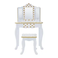 Fashion Polka Dot Gisele Play Vanity Set With Led Mirror White/Gold - Teamson Kids -Kids Home Store GUEST 65055718 9fd1 44a2 9e6d 7361695112e8