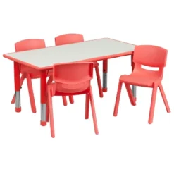 Emma And Oliver 23.625"W X 47.25"L Rectangular Plastic Height Adjustable Activity Table Set With 4 Chairs -Kids Home Store GUEST 66d36f7e afac 4ee5 95c0 5846095269e9