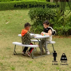 Foldable White Kids' Picnic Table Bench Outdoor Portable Children's Backyard Table, Crafting, Dining, And Playtime Patio Table -Kids Home Store GUEST 6d36c931 4601 46f7 b622 6c2c792bf4af