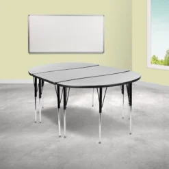 Emma And Oliver 3 Piece 76" Oval Wave Collaborative Grey Adjustable Activity Table Set