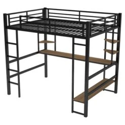 Full Size Metal Loft Bed With Long Desk And Shelves, Black - ModernLuxe -Kids Home Store GUEST 71749765 f51a 428f b414 8f72d4dac0ee