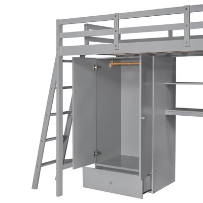 Twin Size Loft Bed With Wardrobe, Drawers And Desk With Shelves - ModernLuxe 11 Twin Size Loft Bed With Wardrobe, Drawers And Desk With Shelves - ModernLuxe - Image 11