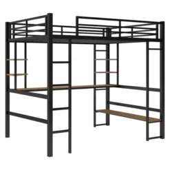 Full Size Metal Loft Bed With Long Desk And Shelves, Black - ModernLuxe -Kids Home Store GUEST 7653202b fa34 41ef 9b31 99388055da6d