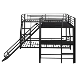 L-Shaped Twin Over Full Bunk Bed With Twin Size Loft Bed,Built-in Desk And Slide, Black - ModernLuxe -Kids Home Store GUEST 786ed754 32da 4ce4 9445 4eedc96e136b