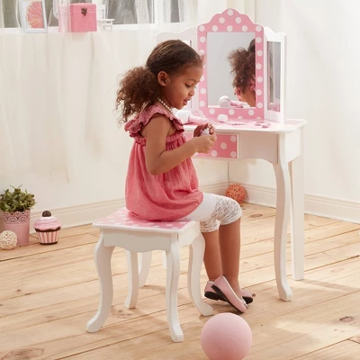 Polka Dot Fashion Prints Vanity Table & Stool Set Pink - Teamson Kids 2 Polka Dot Fashion Prints Vanity Table & Stool Set Pink - Teamson Kids - Image 2