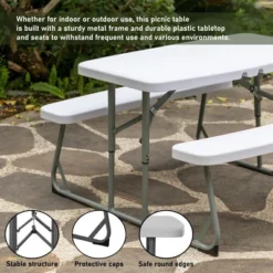 Foldable White Kids' Picnic Table Bench Outdoor Portable Children's Backyard Table, Crafting, Dining, And Playtime Patio Table -Kids Home Store GUEST 79c6f5e4 63d8 449b 9ac4 78313419419a