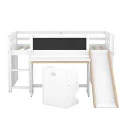 Wood Loft Bed With Slide, Cabinets, Blackboard, Desk And Chair-ModernLuxe -Kids Home Store GUEST 7a1563cf 61ec 4986 9303 31fc9998d735