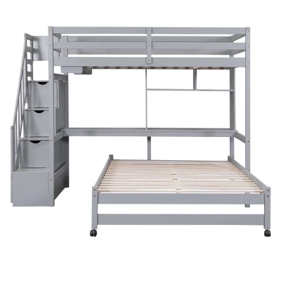 Twin Over Full Bunk Bed With Storage Stairs, Desk, Shelves And Hanger - ModernLuxe 5 Twin Over Full Bunk Bed With Storage Stairs, Desk, Shelves And Hanger - ModernLuxe - Image 5