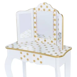 Fashion Polka Dot Gisele Play Vanity Set With Led Mirror White/Gold - Teamson Kids -Kids Home Store GUEST 7f0465b5 7e31 4824 94e3 6c7674369f78