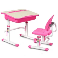Costway Adjustable Children Study Desk Chair Set W/Winged Backrest Pink -Kids Home Store GUEST 80cbb9c5 3402 418c 8dda 321acb30626f