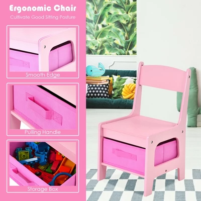 Costway 3 In 1 Wood Activity Table Chair Set W/Storage Box Pink 9 Costway 3 In 1 Wood Activity Table Chair Set W/Storage Box Pink - Image 9