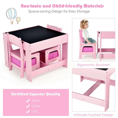 Costway 3 In 1 Wood Activity Table Chair Set W/Storage Box Pink 7 Costway 3 In 1 Wood Activity Table Chair Set W/Storage Box Pink - Image 7