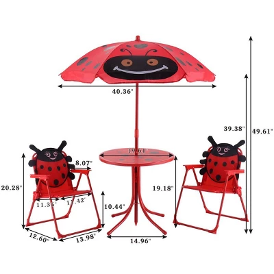 Costway Kids Patio Set Table And 2 Folding Chairs W/ Umbrella Beetle Outdoor Garden Yard 2 Costway Kids Patio Set Table And 2 Folding Chairs W/ Umbrella Beetle Outdoor Garden Yard - Image 2