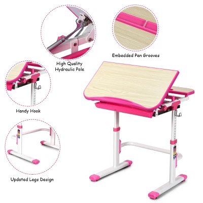 Costway Children Desk Chair Set Adjustable Study Table Drawer Winged Backrest Chair 9 Costway Children Desk Chair Set Adjustable Study Table Drawer Winged Backrest Chair - Image 9