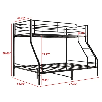 Twin-Over-Full Metal Bunk Bed With Ladder And Enhanced Upper-Level Guardrail, Black-ModernLuxe 2 Twin-Over-Full Metal Bunk Bed With Ladder And Enhanced Upper-Level Guardrail, Black-ModernLuxe - Image 2