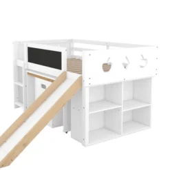 Wood Loft Bed With Slide, Cabinets, Blackboard, Desk And Chair-ModernLuxe -Kids Home Store GUEST 96b90bc4 b4af 4b25 b646 426c319db32c