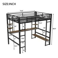 Full Size Metal Loft Bed With Long Desk And Shelves, Black - ModernLuxe -Kids Home Store GUEST 96dd70d0 658d 43fe 89fd 6bb6c93df2d2